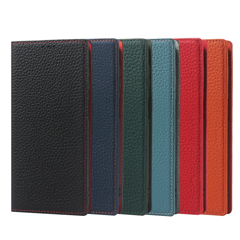 Genuine Leather Litchi Texture Wallet Stand Phone Case with Strap for Samsung Galaxy A32 5G - Black-10