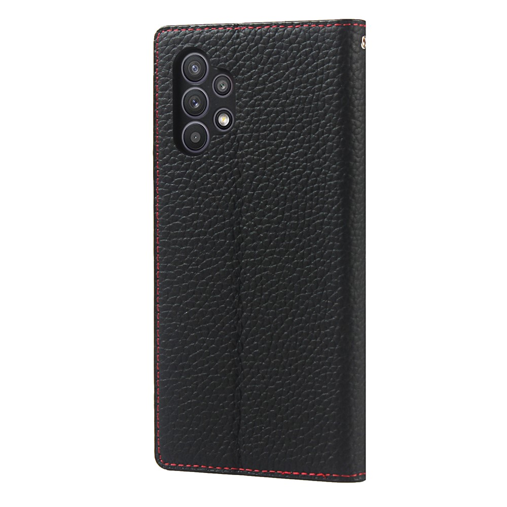Genuine Leather Litchi Texture Wallet Stand Phone Case with Strap for Samsung Galaxy A32 5G - Black-3