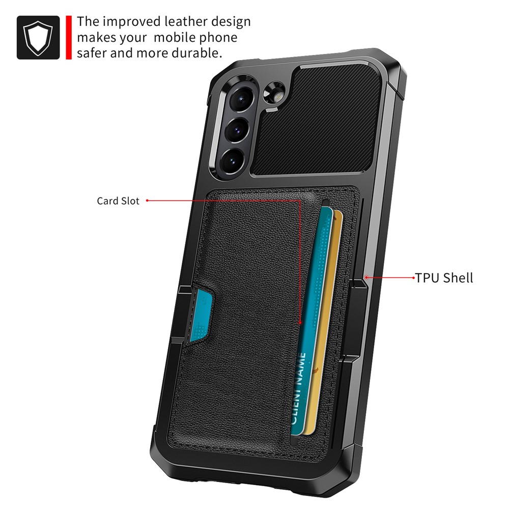 ZM02 PU Leather Coated PC + TPU Built-in Magnetic Holder Metal Sheet Case for Samsung Galaxy S21 FE - Black-2