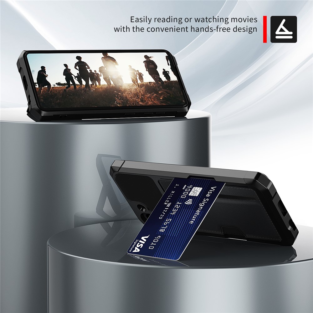 ZM02 PU Leather Coated PC + TPU Built-in Magnetic Holder Metal Sheet Case for Samsung Galaxy S21 FE - Black-3