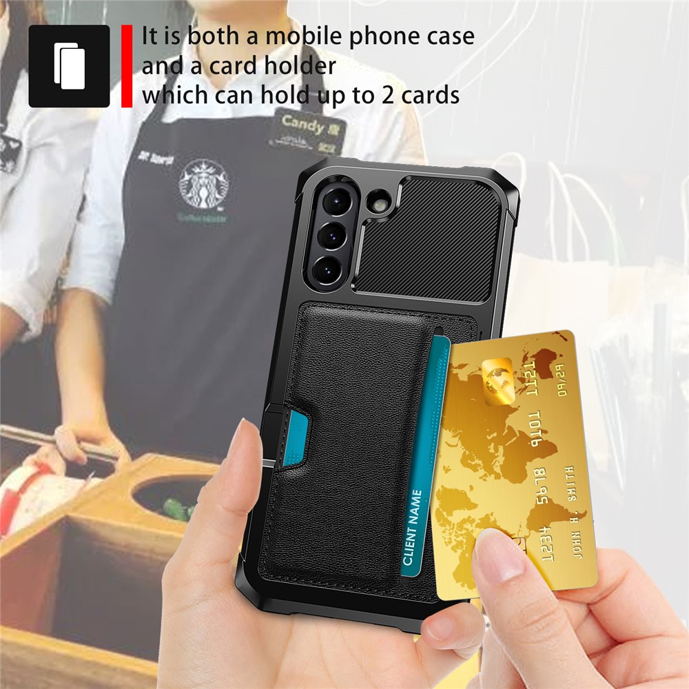ZM02 PU Leather Coated PC + TPU Built-in Magnetic Holder Metal Sheet Case for Samsung Galaxy S21 FE - Black-5