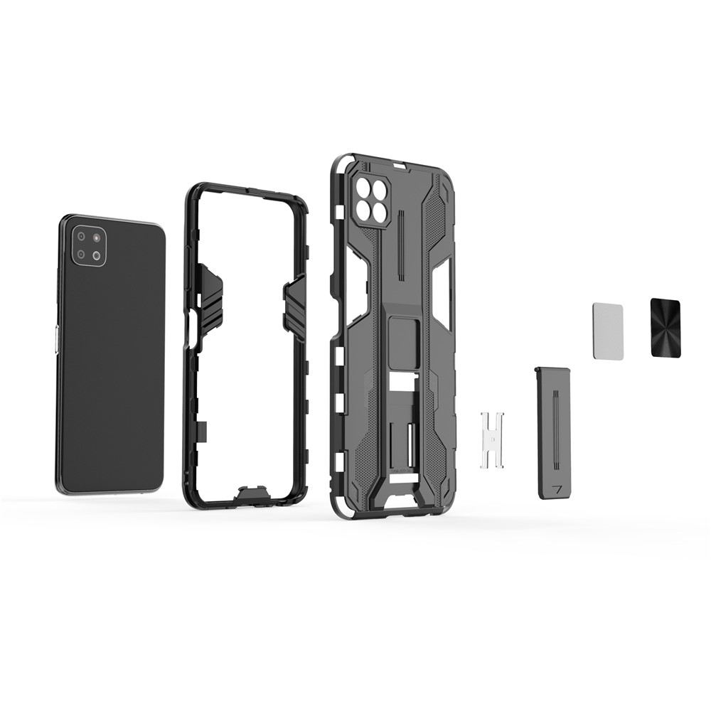 Full-Body Shockproof Protection Hard Plastic + TPU Rubber Dual Layer Hybrid Case with Fold Kickstand for Samsung Galaxy A22 5G (EU Version) - Black-10