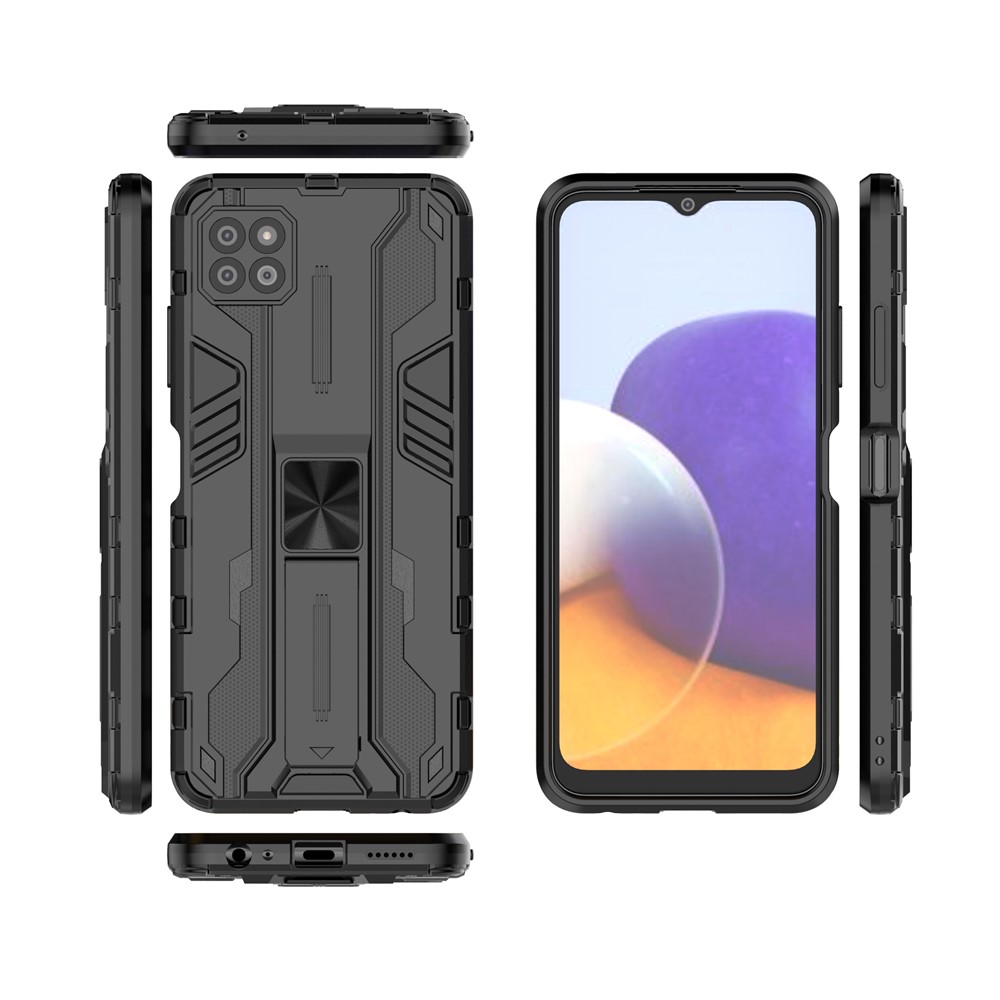 Full-Body Shockproof Protection Hard Plastic + TPU Rubber Dual Layer Hybrid Case with Fold Kickstand for Samsung Galaxy A22 5G (EU Version) - Black-11