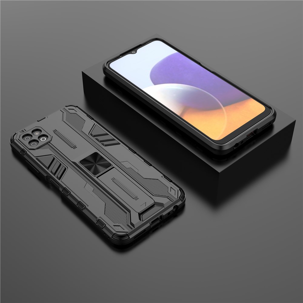Full-Body Shockproof Protection Hard Plastic + TPU Rubber Dual Layer Hybrid Case with Fold Kickstand for Samsung Galaxy A22 5G (EU Version) - Black-12
