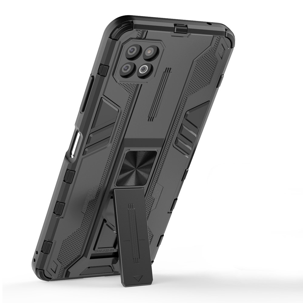 Full-Body Shockproof Protection Hard Plastic + TPU Rubber Dual Layer Hybrid Case with Fold Kickstand for Samsung Galaxy A22 5G (EU Version) - Black-2