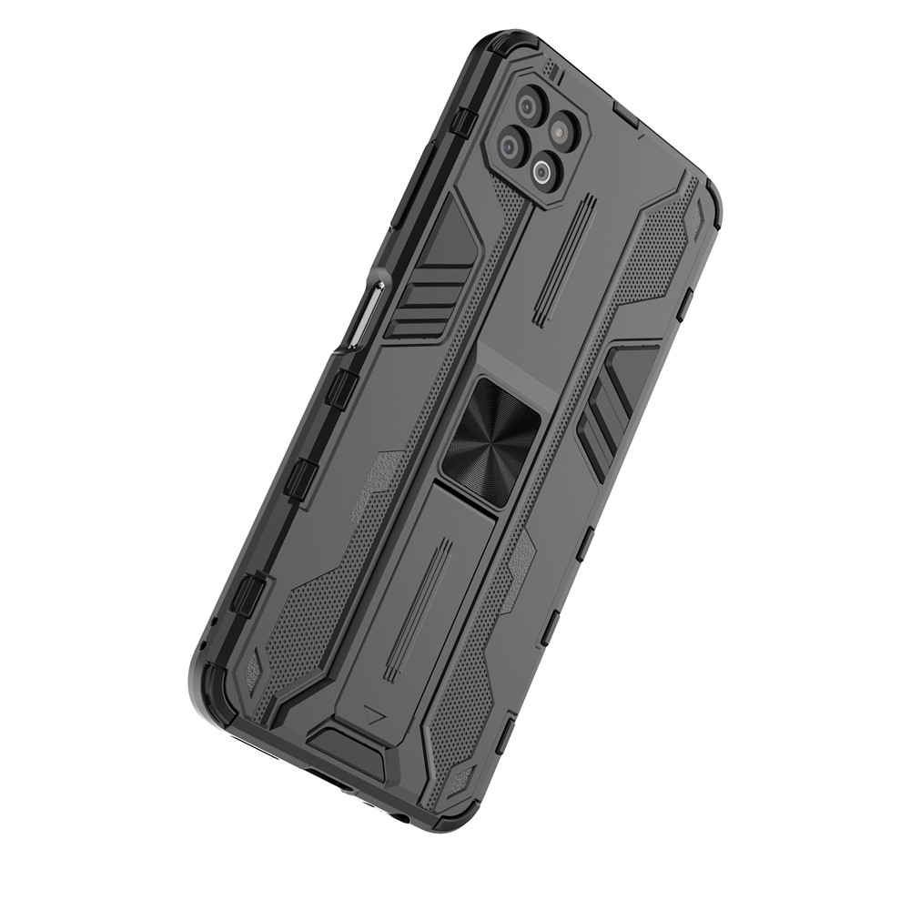 Full-Body Shockproof Protection Hard Plastic + TPU Rubber Dual Layer Hybrid Case with Fold Kickstand for Samsung Galaxy A22 5G (EU Version) - Black-5