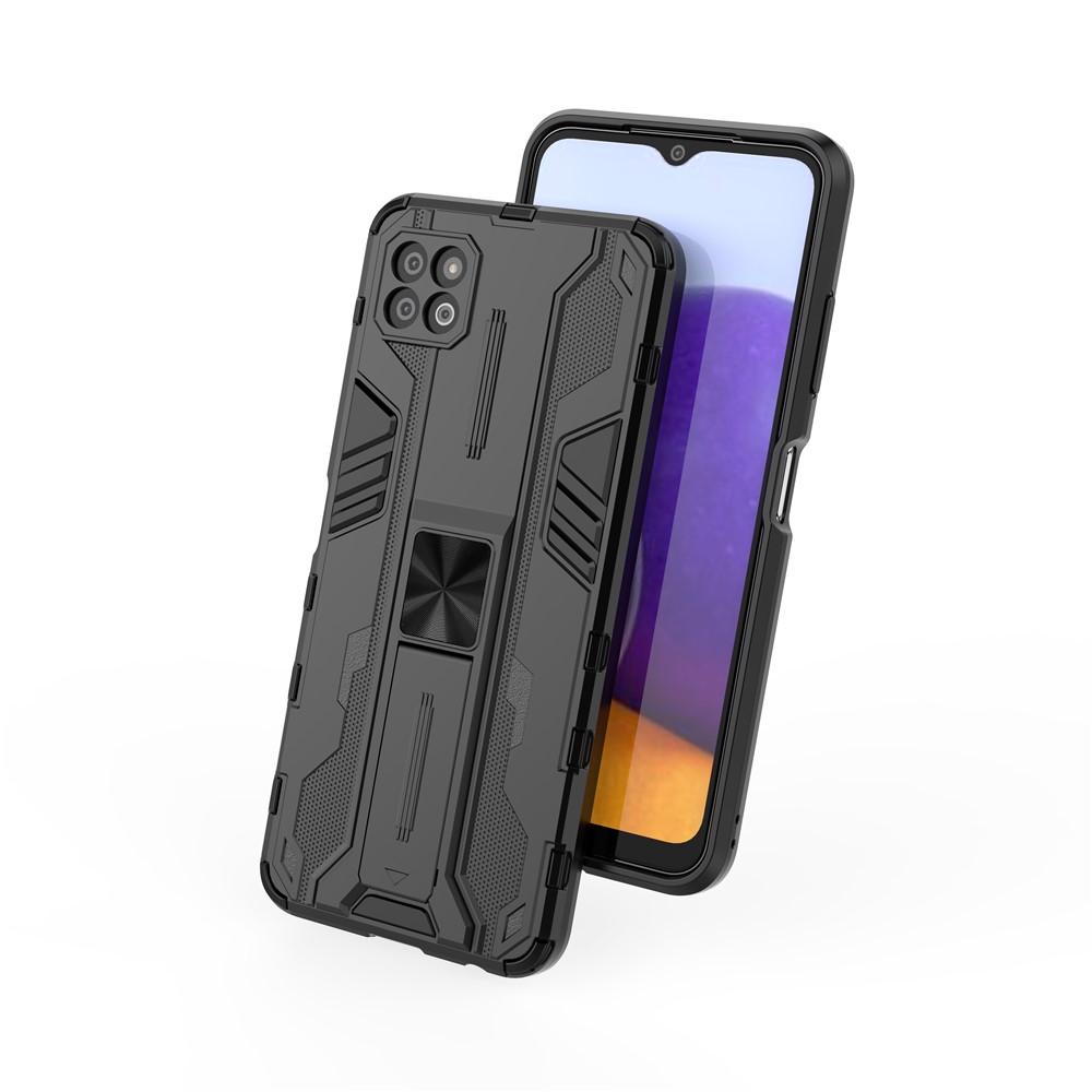 Full-Body Shockproof Protection Hard Plastic + TPU Rubber Dual Layer Hybrid Case with Fold Kickstand for Samsung Galaxy A22 5G (EU Version) - Black-7