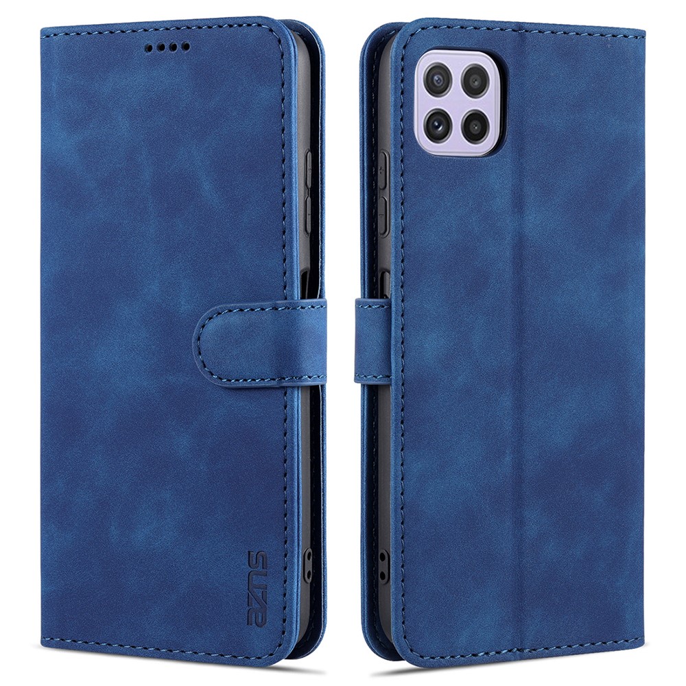 AZNS PU Leather Wallet Stand Phone Cover Shell for Samsung Galaxy A22 5G (EU Version) - Blue-1
