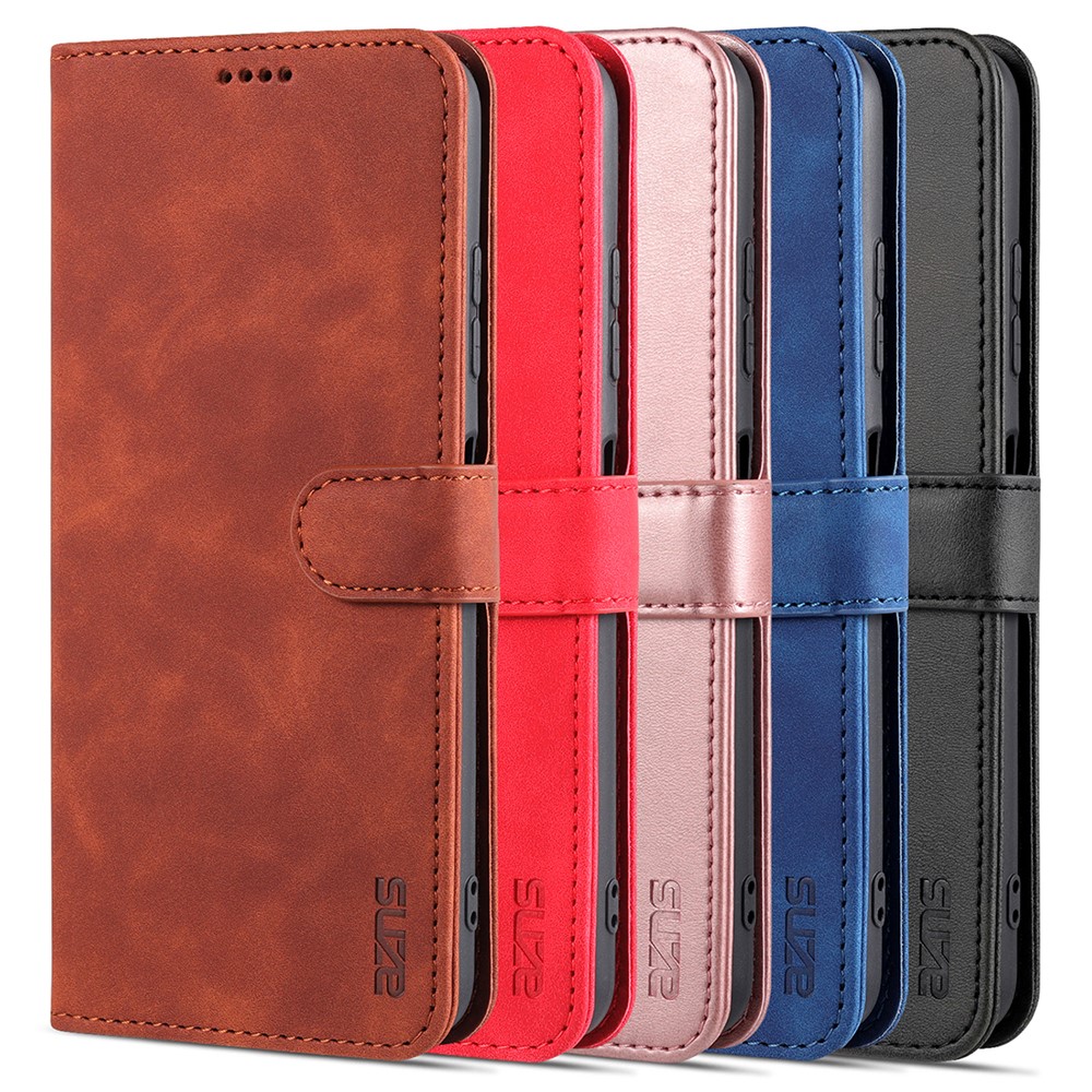 AZNS PU Leather Wallet Stand Phone Cover Shell for Samsung Galaxy A22 5G (EU Version) - Blue-11