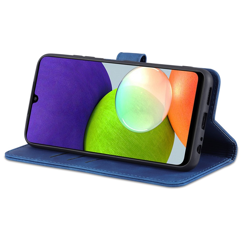 AZNS PU Leather Wallet Stand Phone Cover Shell for Samsung Galaxy A22 5G (EU Version) - Blue-4