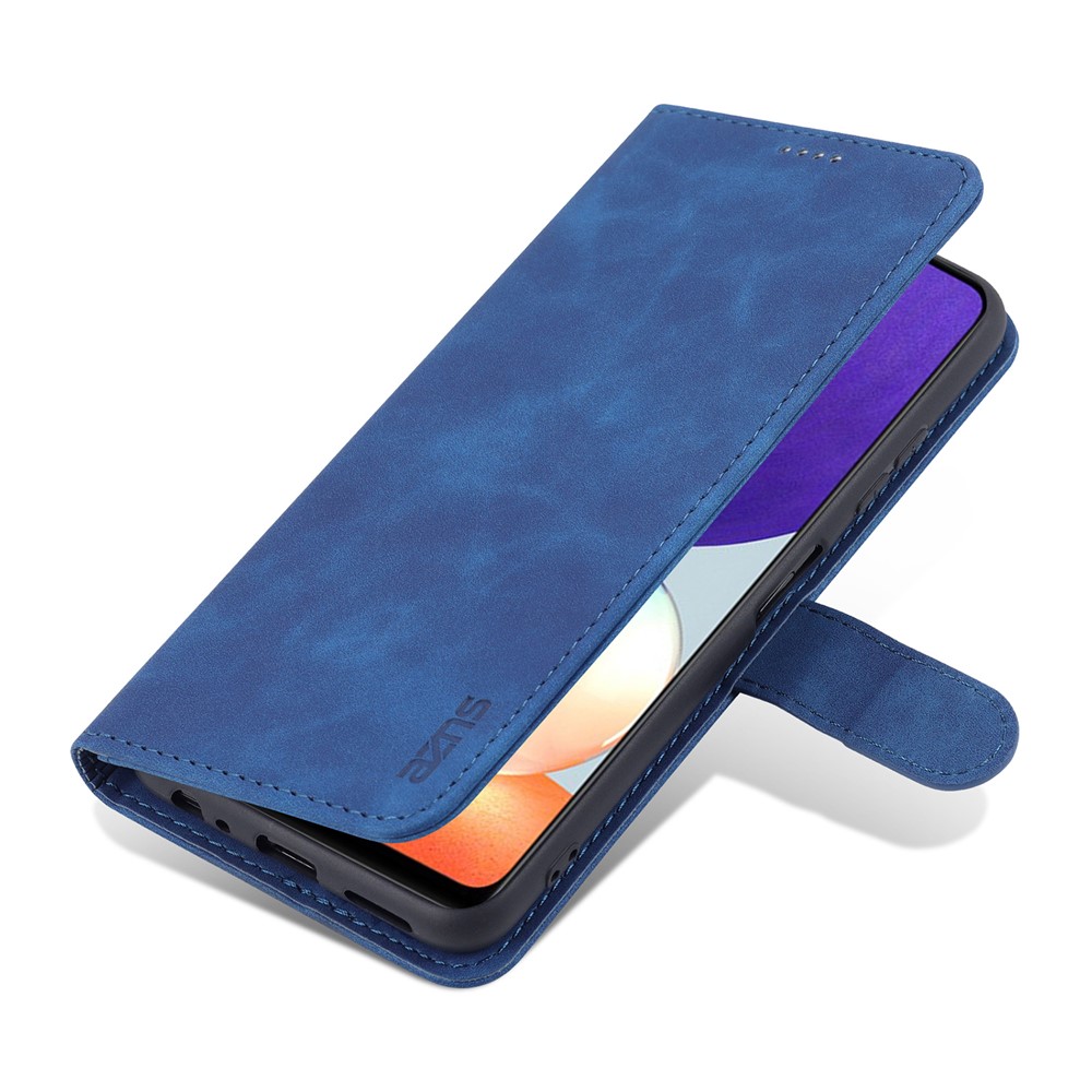 AZNS PU Leather Wallet Stand Phone Cover Shell for Samsung Galaxy A22 5G (EU Version) - Blue-7