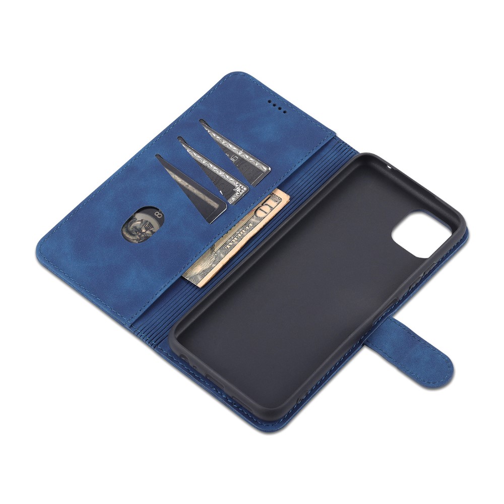 AZNS PU Leather Wallet Stand Phone Cover Shell for Samsung Galaxy A22 5G (EU Version) - Blue-9