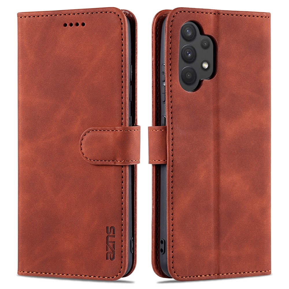 AZNS PU Leather Wallet Stand Phone Cover Shell for Samsung Galaxy A32 4G (EU Version) - Brown-1