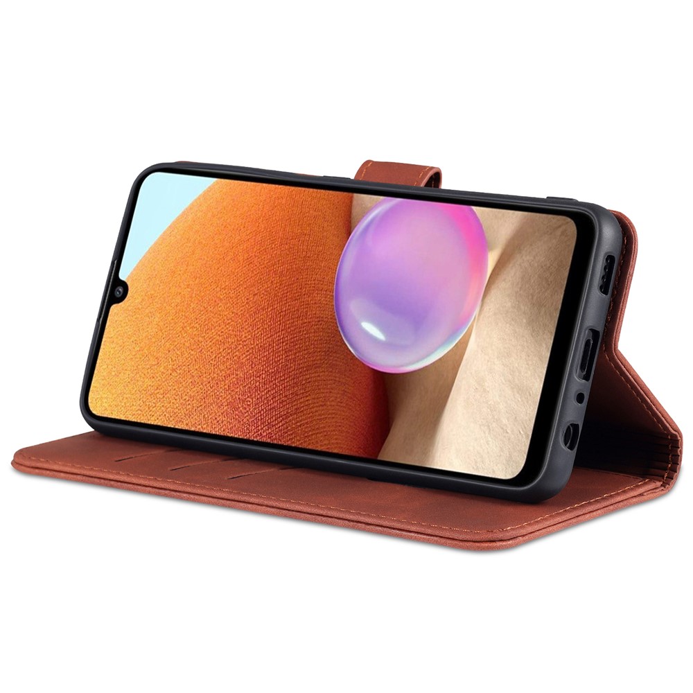 AZNS PU Leather Wallet Stand Phone Cover Shell for Samsung Galaxy A32 4G (EU Version) - Brown-4
