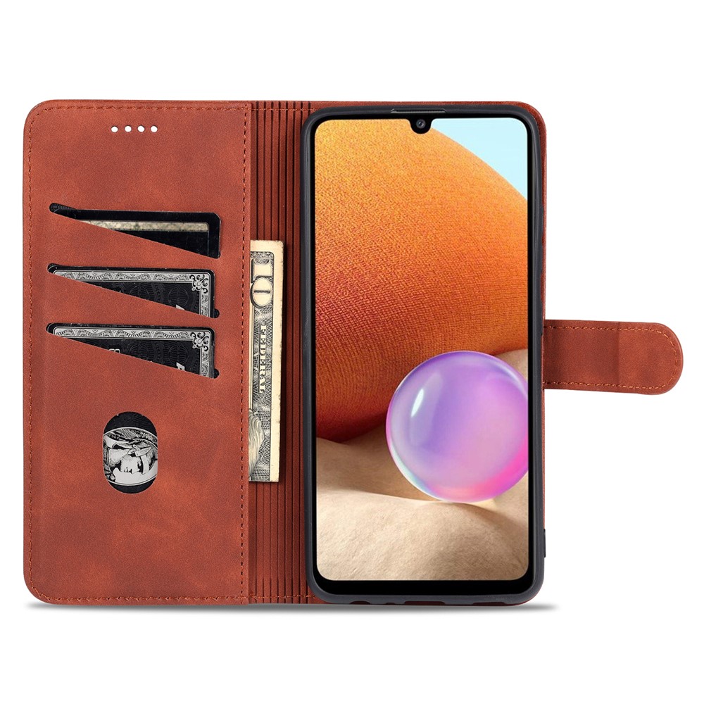 AZNS PU Leather Wallet Stand Phone Cover Shell for Samsung Galaxy A32 4G (EU Version) - Brown-5
