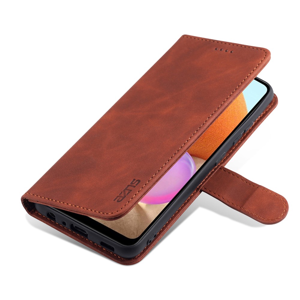 AZNS PU Leather Wallet Stand Phone Cover Shell for Samsung Galaxy A32 4G (EU Version) - Brown-7