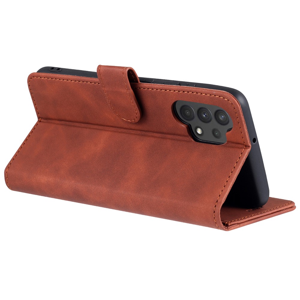 AZNS PU Leather Wallet Stand Phone Cover Shell for Samsung Galaxy A32 4G (EU Version) - Brown-8