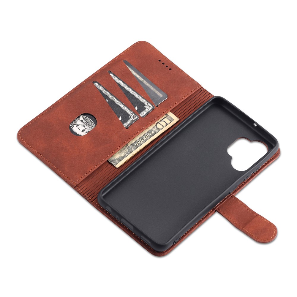 AZNS PU Leather Wallet Stand Phone Cover Shell for Samsung Galaxy A32 4G (EU Version) - Brown-9