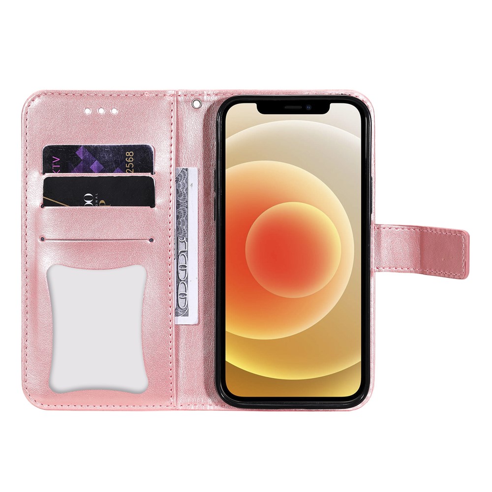 PU Leather Imprint Flowers Pattern Wallet Phone Case with Lanyard for Samsung Galaxy A32 4G (EU Version) - Rose Gold-12