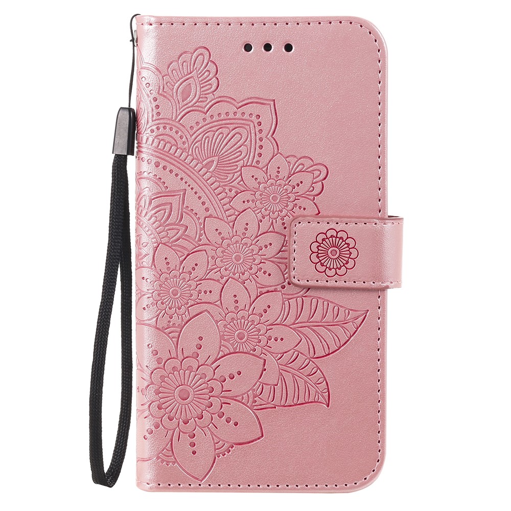 PU Leather Imprint Flowers Pattern Wallet Phone Case with Lanyard for Samsung Galaxy A32 4G (EU Version) - Rose Gold-8