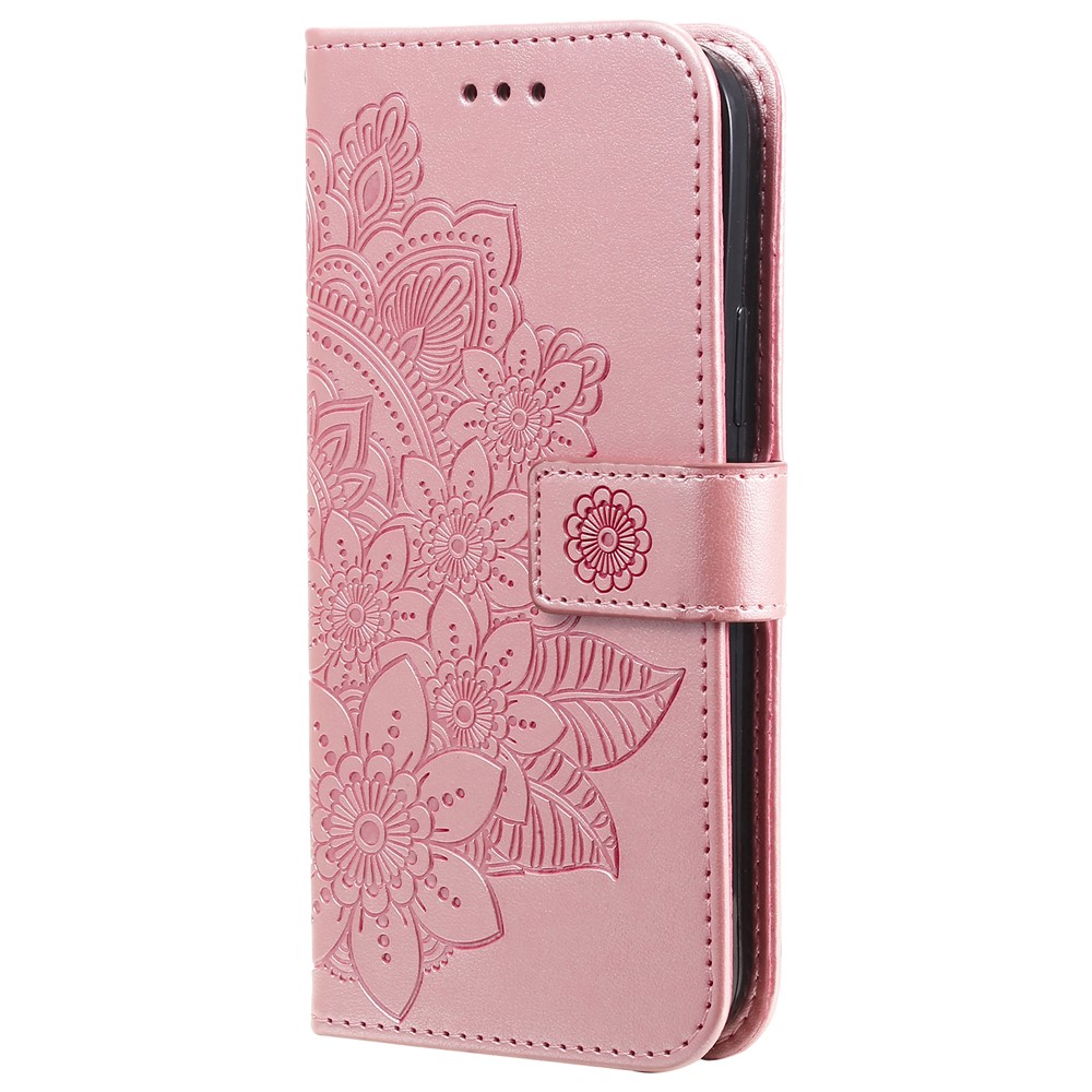 PU Leather Imprint Flowers Pattern Wallet Phone Case with Lanyard for Samsung Galaxy A32 4G (EU Version) - Rose Gold-9
