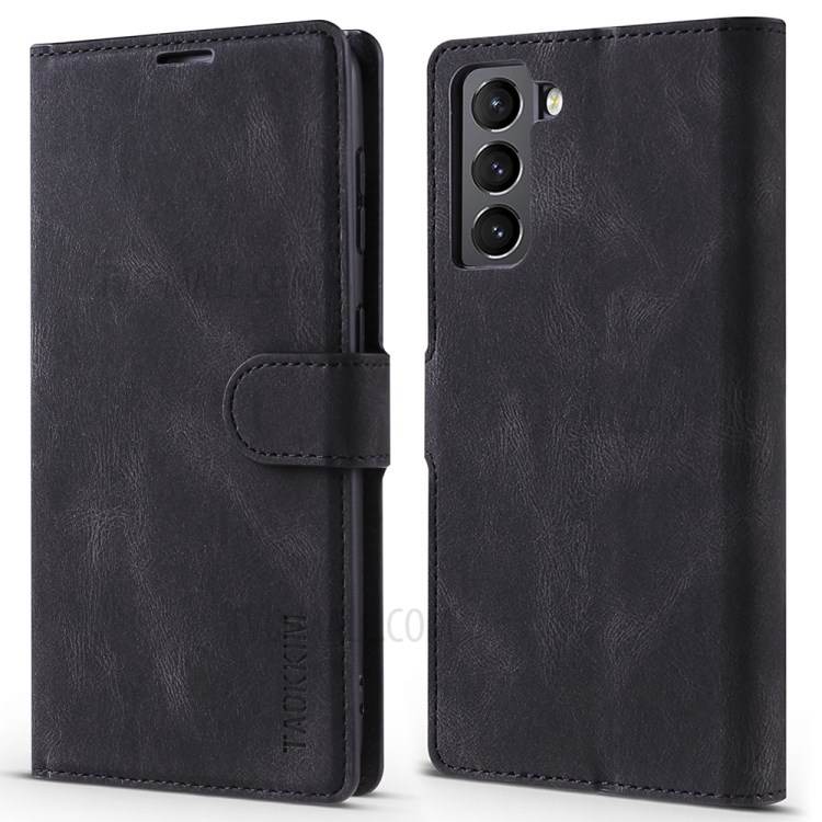 TAOKKIM Leather Case Mobile Phone Cover with Wallet Stand for Samsung Galaxy S21+ 5G - Black-1