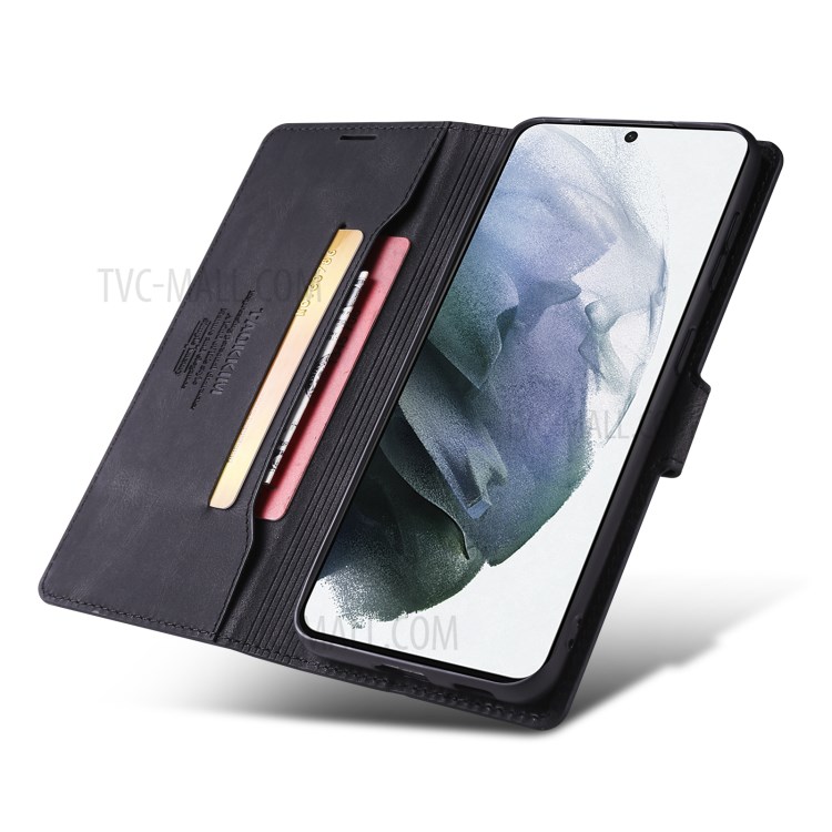 TAOKKIM Leather Case Mobile Phone Cover with Wallet Stand for Samsung Galaxy S21+ 5G - Black-5