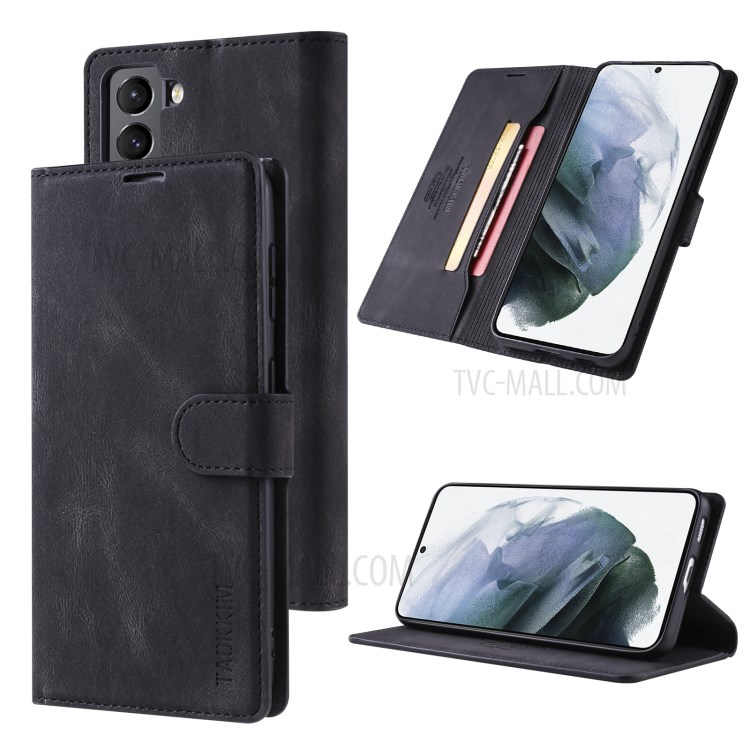 TAOKKIM Leather Case Mobile Phone Cover with Wallet Stand for Samsung Galaxy S21+ 5G - Black-6