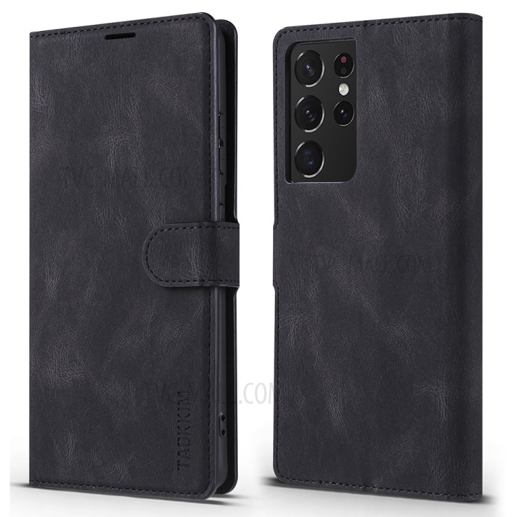 TAOKKIM Drop-Proof Wallet Leather Case Mobile Phone Cover with Stand for Samsung Galaxy S21 Ultra 5G - Black-1