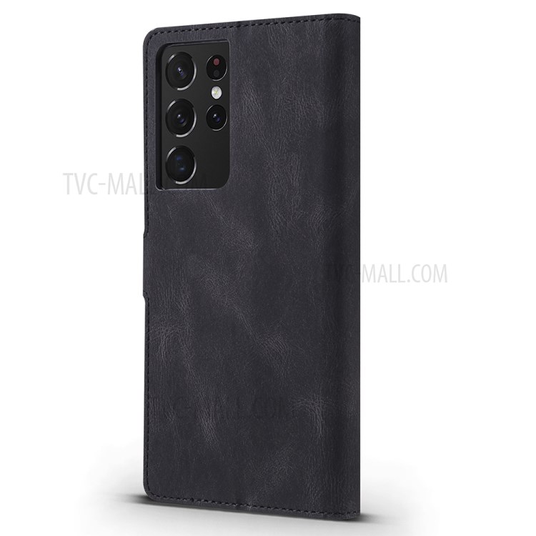 TAOKKIM Drop-Proof Wallet Leather Case Mobile Phone Cover with Stand for Samsung Galaxy S21 Ultra 5G - Black-3