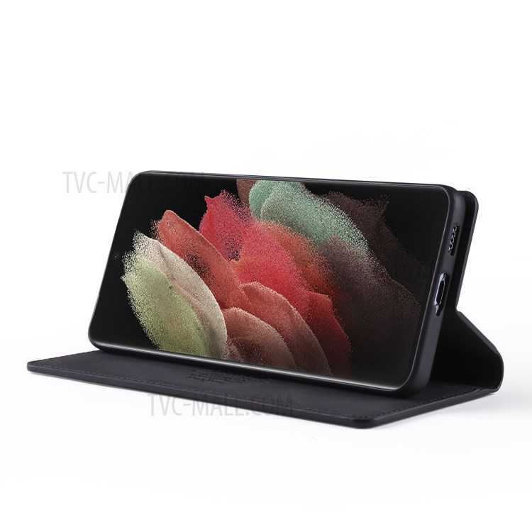 TAOKKIM Drop-Proof Wallet Leather Case Mobile Phone Cover with Stand for Samsung Galaxy S21 Ultra 5G - Black-4