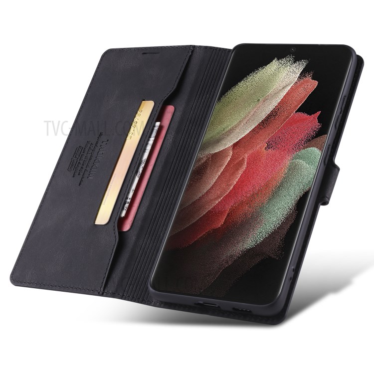 TAOKKIM Drop-Proof Wallet Leather Case Mobile Phone Cover with Stand for Samsung Galaxy S21 Ultra 5G - Black-5