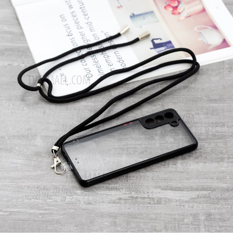 Shockproof Anti-Scratch Acrylic Hard Back Panel + Soft TPU Bumper Protective Phone Case with Lanyard for Samsung Galaxy S21 5G - Black-2