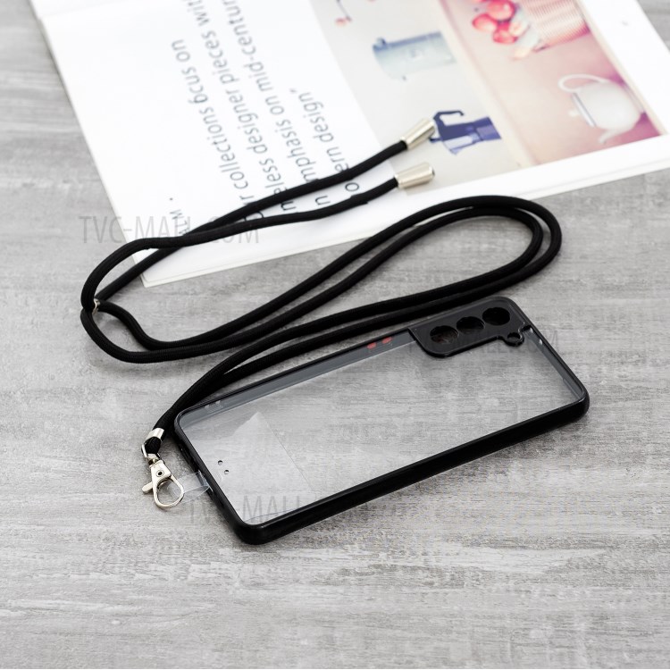 Crystal Clear Non-Yellowing Precise Cut-out TPU Acrylic Hybrid Cell Phone Case with Lanyard for Samsung Galaxy S21+ 5G - Black-2