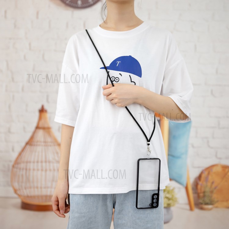 Crystal Clear Non-Yellowing Precise Cut-out TPU Acrylic Hybrid Cell Phone Case with Lanyard for Samsung Galaxy S21+ 5G - Black-4