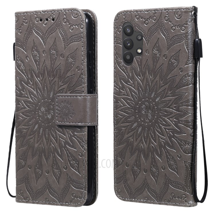 Sun Imprint PU Leather Wallet Phone Cover with Stand for Samsung Galaxy A32 4G (EU Version) - Grey-1