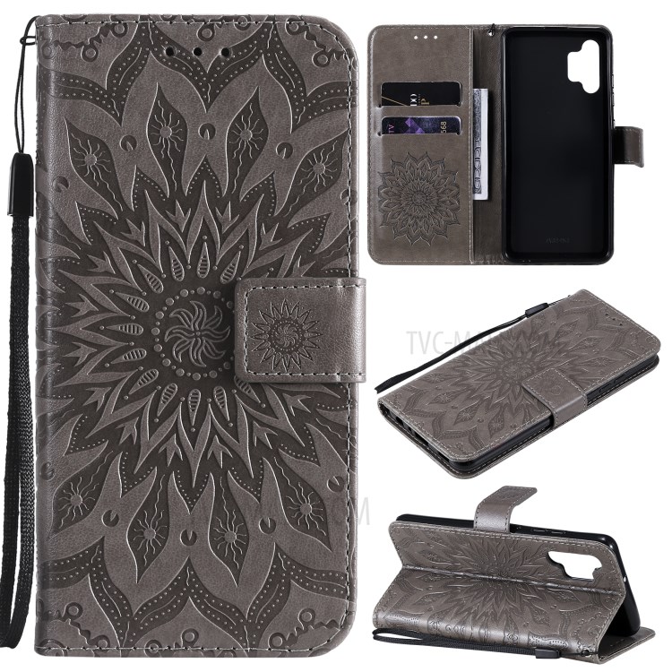 Sun Imprint PU Leather Wallet Phone Cover with Stand for Samsung Galaxy A32 4G (EU Version) - Grey-10