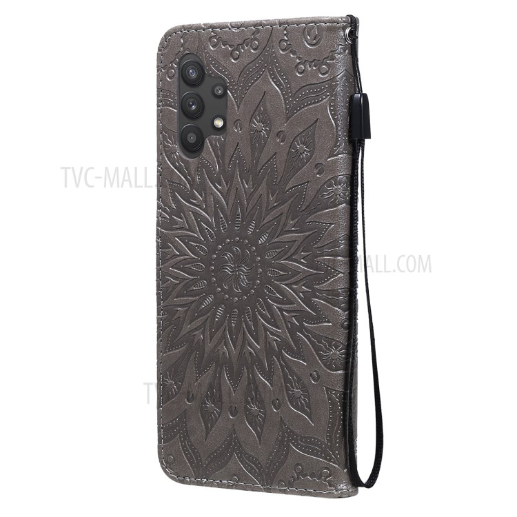 Sun Imprint PU Leather Wallet Phone Cover with Stand for Samsung Galaxy A32 4G (EU Version) - Grey-3