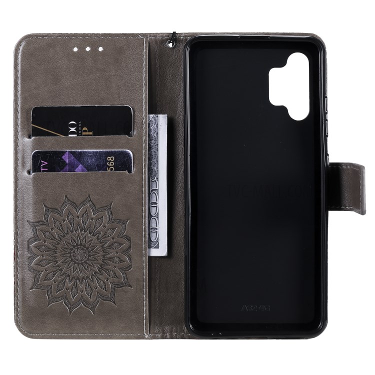 Sun Imprint PU Leather Wallet Phone Cover with Stand for Samsung Galaxy A32 4G (EU Version) - Grey-4