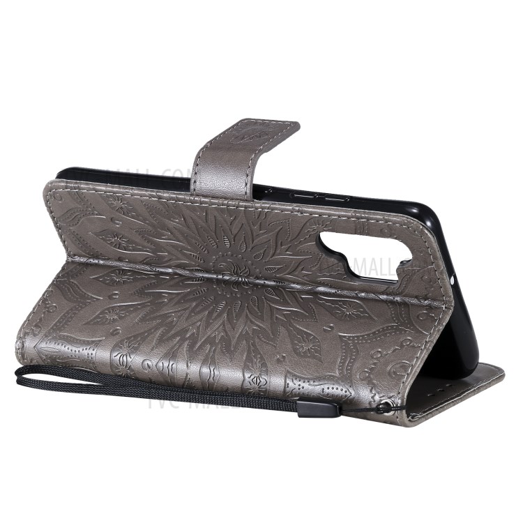 Sun Imprint PU Leather Wallet Phone Cover with Stand for Samsung Galaxy A32 4G (EU Version) - Grey-5