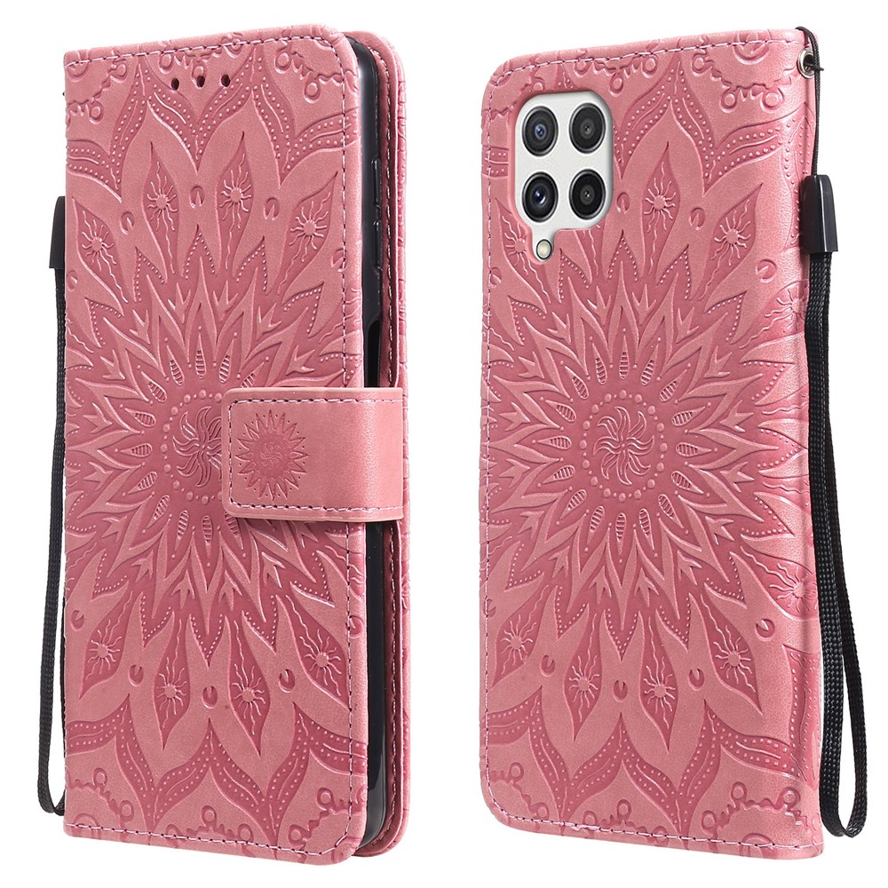 Sun Imprint PU Leather Folio Flip Wallet Phone Cover with Stand for Samsung Galaxy A22 4G (EU Version) - Rose-1