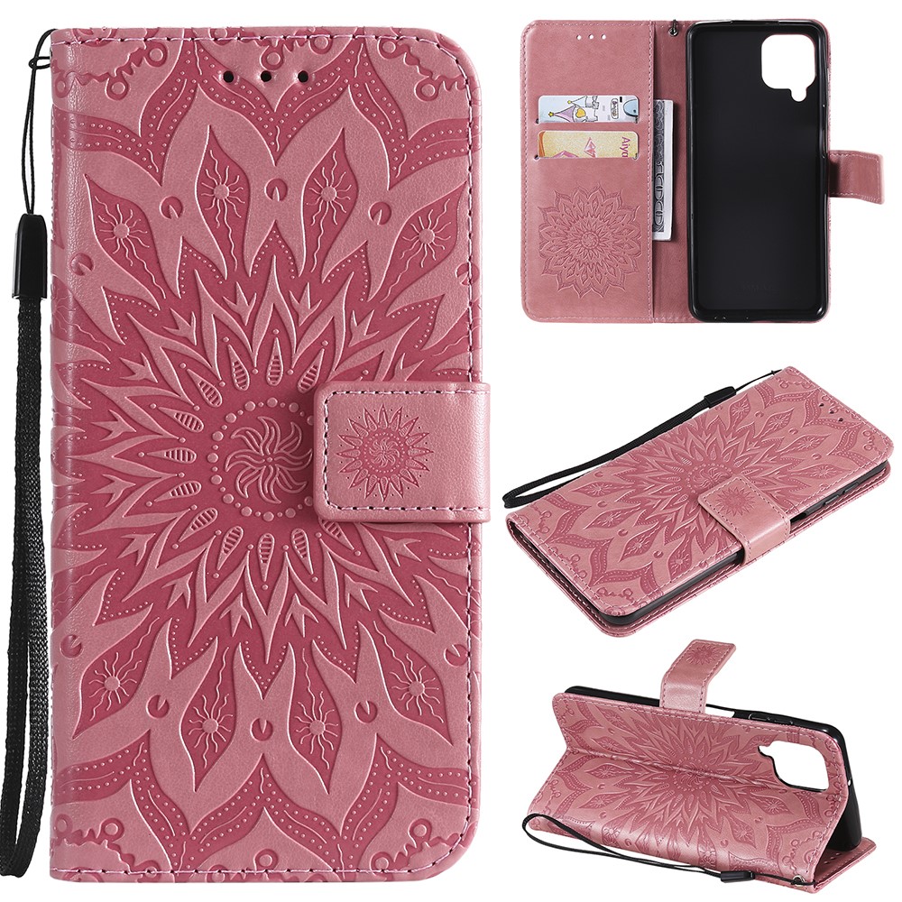 Sun Imprint PU Leather Folio Flip Wallet Phone Cover with Stand for Samsung Galaxy A22 4G (EU Version) - Rose-11