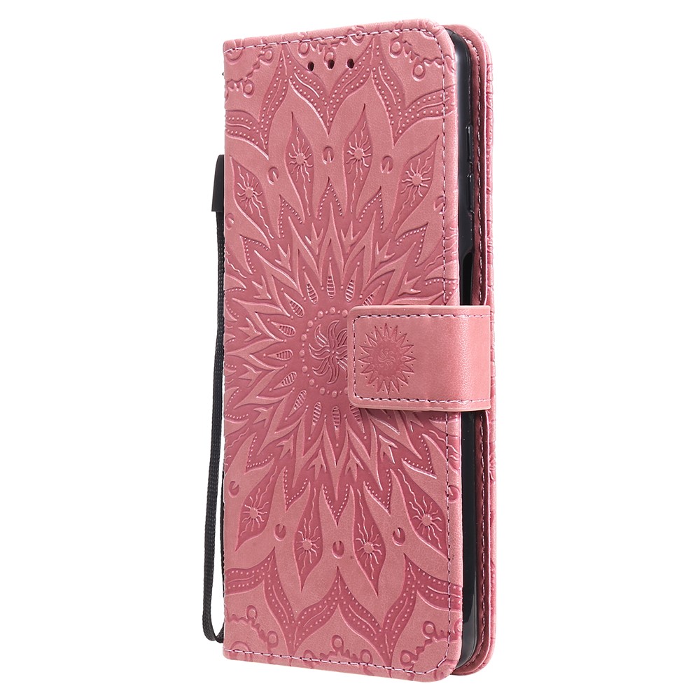Sun Imprint PU Leather Folio Flip Wallet Phone Cover with Stand for Samsung Galaxy A22 4G (EU Version) - Rose-2