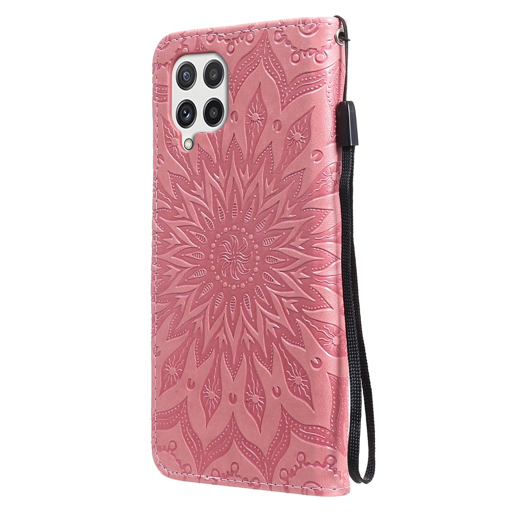 Sun Imprint PU Leather Folio Flip Wallet Phone Cover with Stand for Samsung Galaxy A22 4G (EU Version) - Rose-3