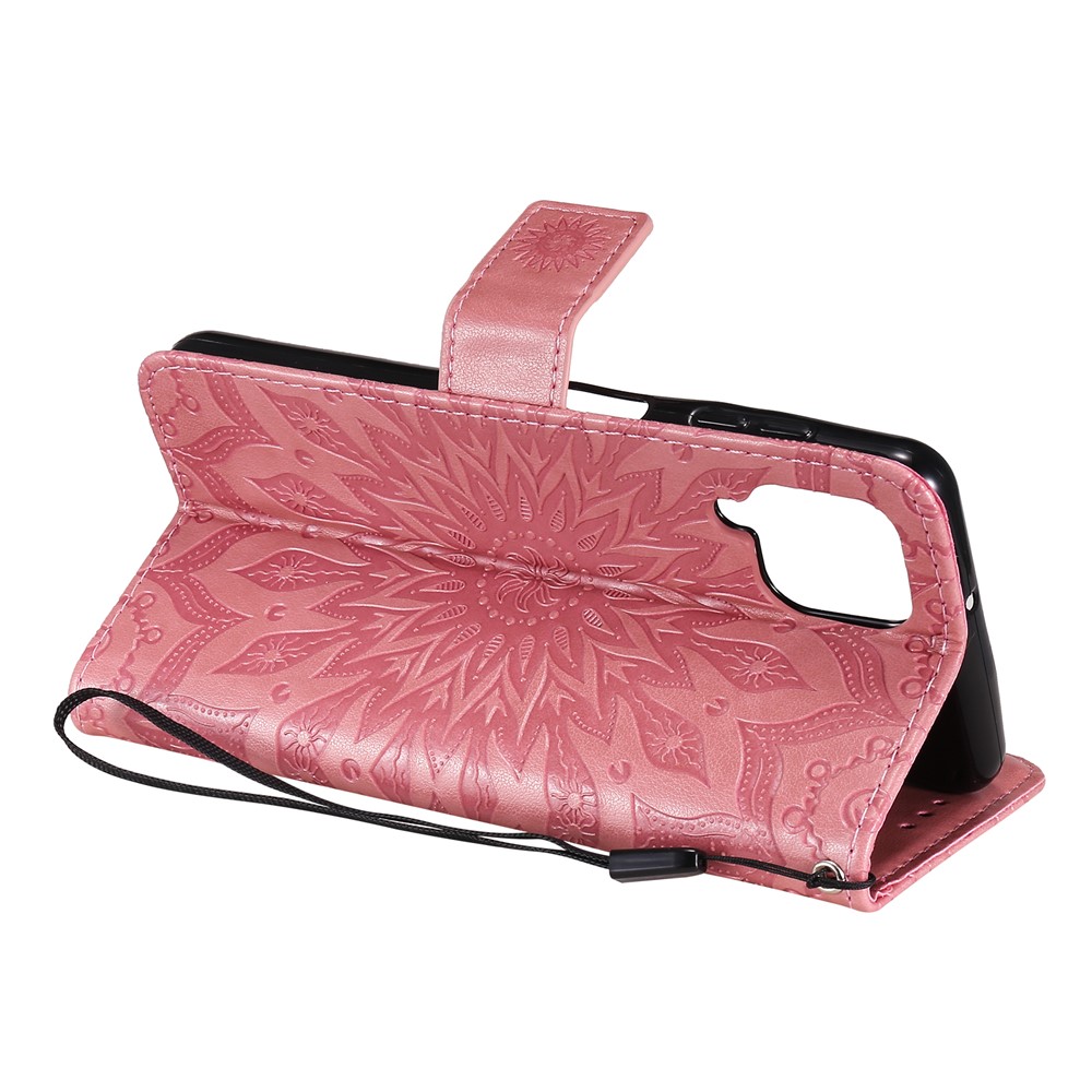 Sun Imprint PU Leather Folio Flip Wallet Phone Cover with Stand for Samsung Galaxy A22 4G (EU Version) - Rose-4