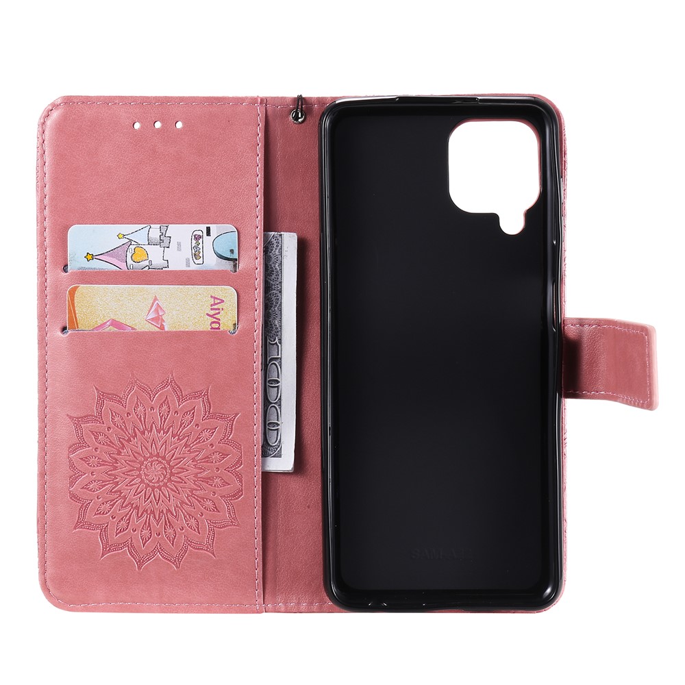 Sun Imprint PU Leather Folio Flip Wallet Phone Cover with Stand for Samsung Galaxy A22 4G (EU Version) - Rose-5