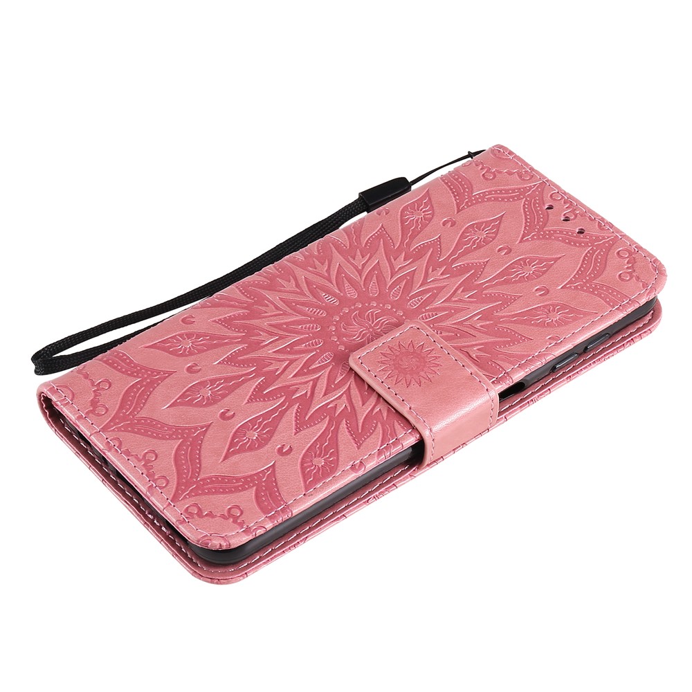 Sun Imprint PU Leather Folio Flip Wallet Phone Cover with Stand for Samsung Galaxy A22 4G (EU Version) - Rose-7