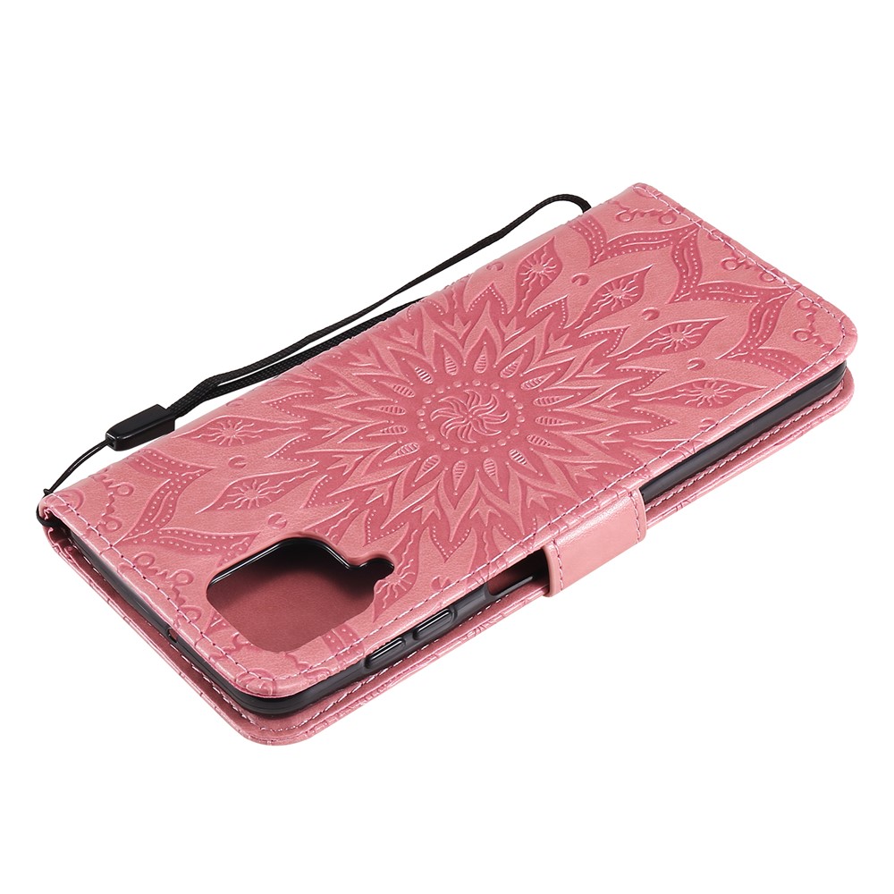 Sun Imprint PU Leather Folio Flip Wallet Phone Cover with Stand for Samsung Galaxy A22 4G (EU Version) - Rose-8