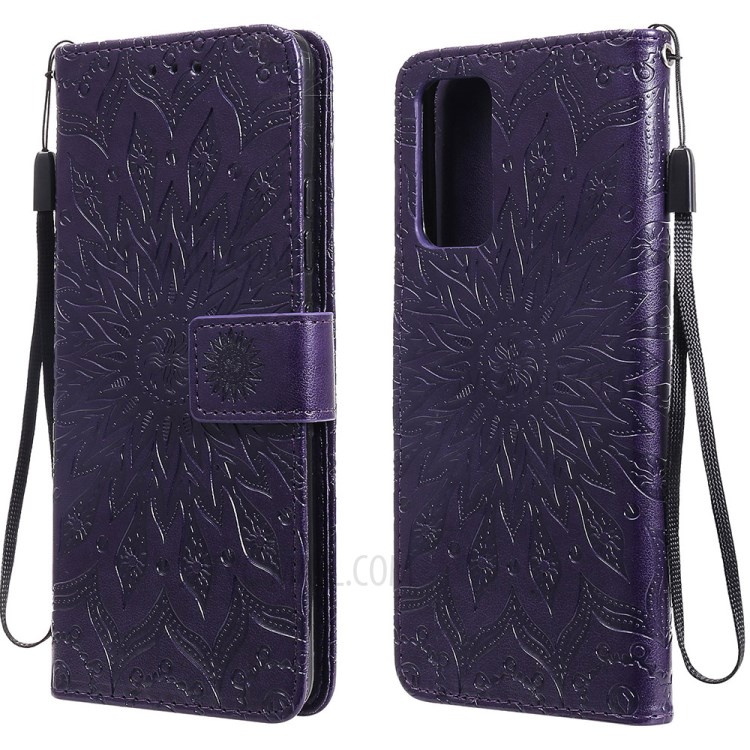 Flower Pattern Imprinting PU Leather Wallet Stand Phone Cover for Samsung Galaxy A82 5G - Purple-1