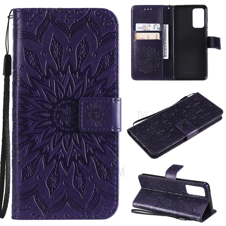 Flower Pattern Imprinting PU Leather Wallet Stand Phone Cover for Samsung Galaxy A82 5G - Purple-11